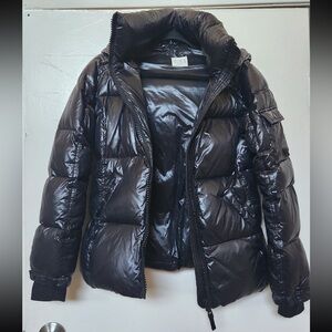 S13 New York duck down fill jacket black gloss puffer coat size S